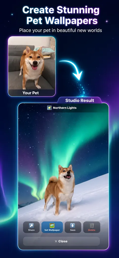 PetLovesYou Wallpaper Studio screen showing pet wallpaper styles
